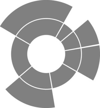 Numerous segmented donut divisions create a structured circular visualization of categorized data. vector