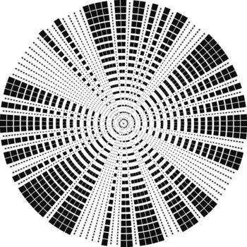 Symmetrical circular design composed of regularly spaced square rays that taper outward from the center. vector