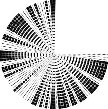Circle shape with a full radial ray pattern except for one quarter segment left empty. vector