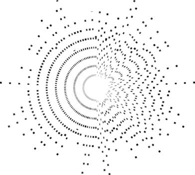 Circular shape with irregular square rays encircling a compact empty central region. vector