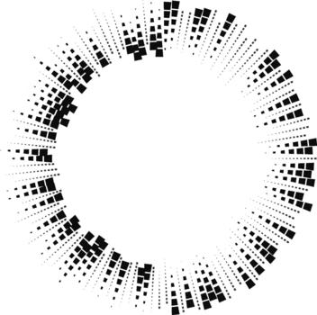 Circular structure with inward and outward irregular square rays surrounding a medium-sized central gap. vector