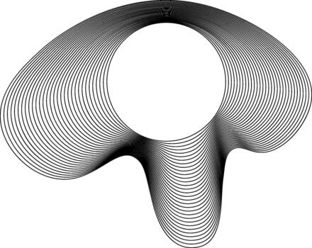 frame built around a circle with layered wave lines extending in a T-like irregular freeform direction. vector
