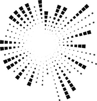 Small central circle surrounded by half-inward and half-outward irregular square rays. vector