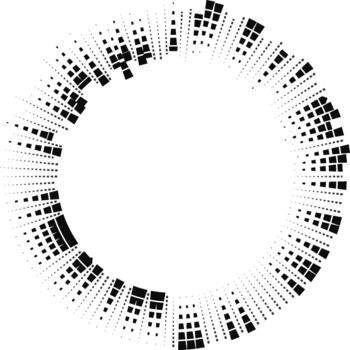 Composition with medium-length irregular square rays occupying only half of the circular layout. vector