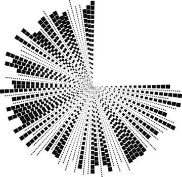Circular structure with irregular square rays and one quarter segment intentionally left empty. vector