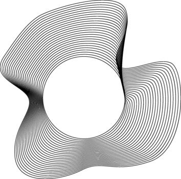 Central circle framed by smoothly distorted outer contours forming irregular layered waves in a dynamic abstract shape. vector