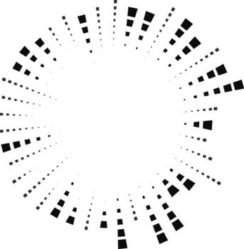 Medium-sized central circle with irregular square rays radiating half inward and half outward. vector