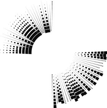 Irregular and long square rays radiate outward symmetrically from a circular center. vector