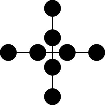 Thin-line cross structure composed of interconnected circular elements in a precise arrangement. vector