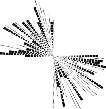 Two long square-beam formations taper outward from the central point in a symmetrical radial direction. vector