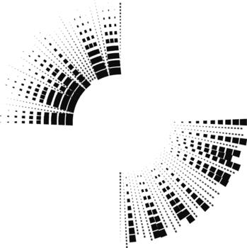 Two long linear square beams converge toward the center with tapering radial alignment. vector