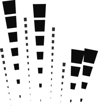 Short beam built from irregular square components extending in a single direction from a radial point. vector