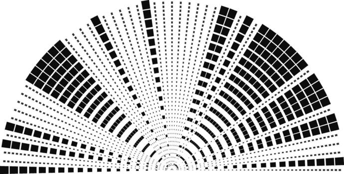 Semicircle configuration with long rays of squares arranged in a consistent and regular radial form. vector