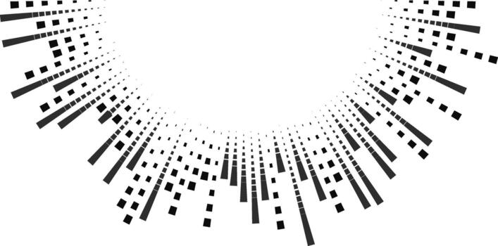 irregular rayos en un semicírculo hecho de cuadrado segmentos con un grande centrar espacio y desigual línea espesor. vector