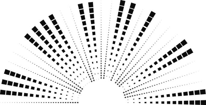 Short rays formed by square elements are arranged in a semicircle with a small central space. vector