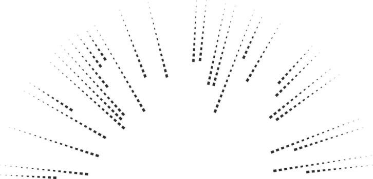 Square rays in a semicircle are directed inward, ending toward the circular center. vector