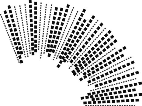 One-quarter of a circle is filled with irregular square rays spreading out from the arc. vector