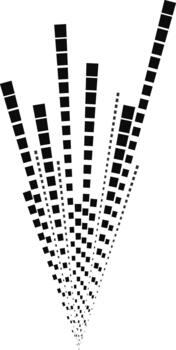 Radial configuration with square elements forming irregularly spaced linear beams around a circular core. vector