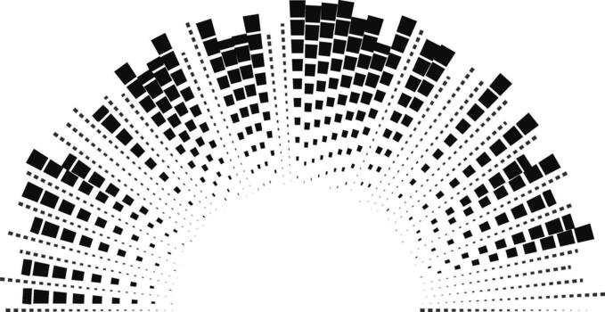 Semi-circular design features long square rays with irregular spacing and noticeable length differences. vector