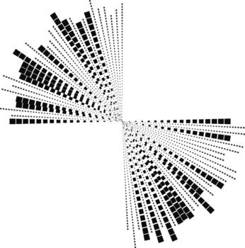 Pair of long square rays extend in opposite directions from the center in a radial beam layout. vector