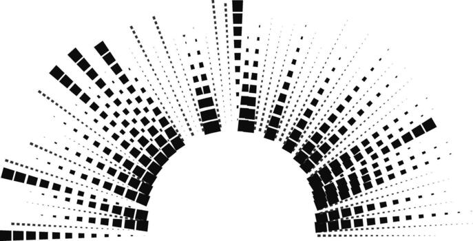 Irregular radial pattern of square rays in a semicircle shape with a circular space at the center. vector