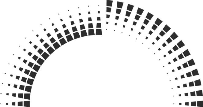 Semicircular design with square-based rays distributed around a central open space. vector