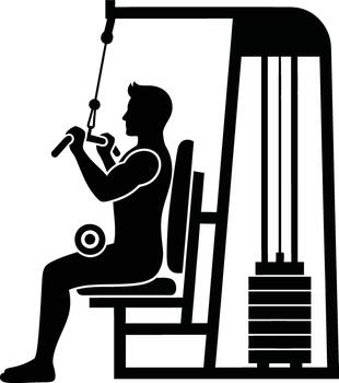 Silhouette of man exercising on lat pulldown machine in gym building upper body strength vector