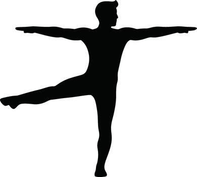 Silhouette of a man balancing on one leg with arms extended horizontally vector