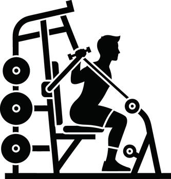 Silhouette of a man using a squat machine for strength training in the gym vector
