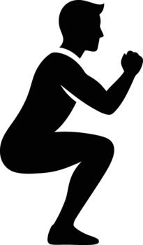 Silhouette of a man performing a squat exercise on a white background vector