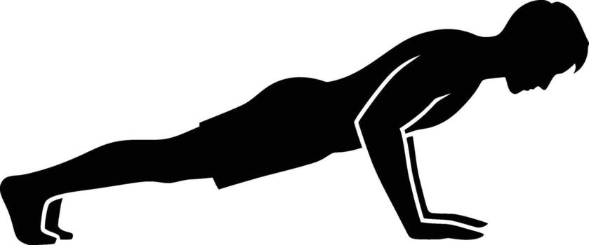 Silhouette of a man performing a push up exercise against a white background vector