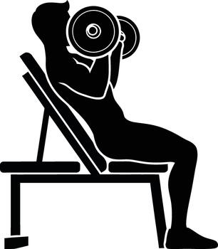 silueta de un hombre haciendo pesa bíceps chinos en un inclinación banco vector