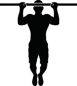 Silhouette of a man performing a pull up exercise on a bar vector