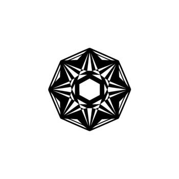 Abstract geometric mandala featuring a ink style symmetrical starburst pattern with hexagonal symmetry vector