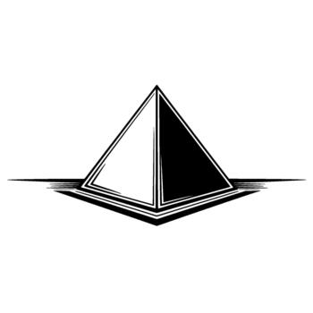 A stark minimalist of a geometric triangular pyramid with contrasting halves casting a sharp shadow vector
