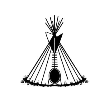 A stylized abstract illustration of a tepee structure with geometric elements and stylized grass at its base vector