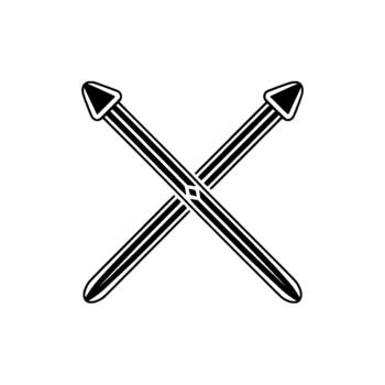 Minimalist abstract of two crossed geometric arrows with pointed tips and striped shafts vector