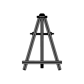 A minimalist illustration of a classic wooden artists easel with adjustable supports and a horizontal canvas rest isolated vector