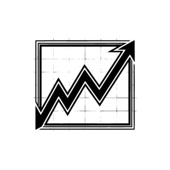 A bold representation of an upward trending business growth chart with zigzag pattern inside a framed grid vector