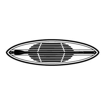 Minimalist depicting a stylized paddleboat with horizontal lines inside an oval frame vector