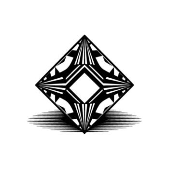 A striking geometric rhombus motif featuring intricate sharp angular patterns and a diamondshaped negative space vector