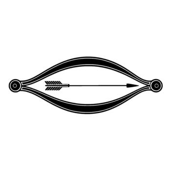 un minimalista estilizado presentando un agudo flecha precisamente centrado dentro un pulcro resumen arco forma con texturizado marrón acentos vector