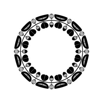 A precise minimalist circular mandala featuring symmetrical stylized organic shapes and delicate petal like elements forming an intricate border vector