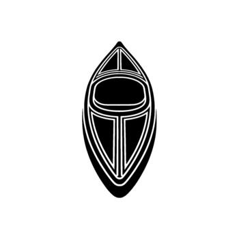 Minimalist abstract illustration of a stylized canoe viewed from above with clean geometric lines and negative space vector