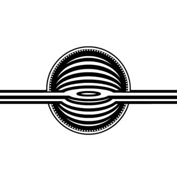Striking abstract geometric illustration featuring a central circular with concentric curved lines intersected by a horizontal band of parallel lines creating an optical illusion effect isolate vector