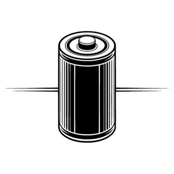 A stark illustration of a single AA battery with subtle parallel lines extending from its sides presented vector