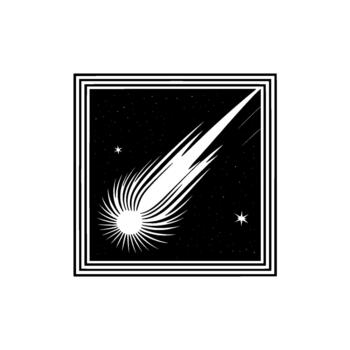 Stylized illustration of a dynamic comet streaking across a starry night sky within a decorative geometric frame vector