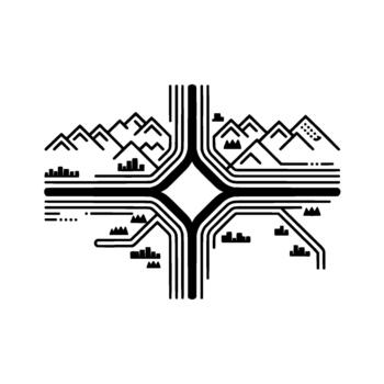 resumen minimalista geométrico línea Arte representación de estilizado montañas y circuitos vector