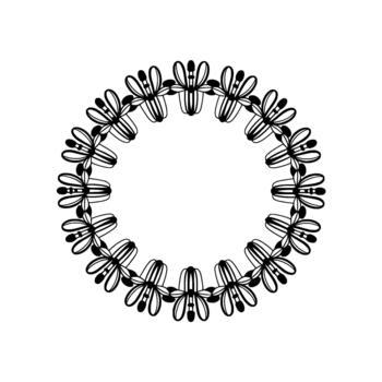 A precisely rendered abstract floral circular pattern featuring repeating petallike motifs arranged in a symmetrical mandalalike composition isolated vector