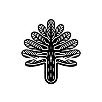 A bold and stylized tree silhouette with intricate leaf patterns vector